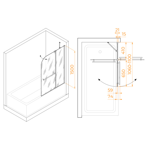 Шторка на ванну 110 см RGW Screens SC-03 03110311-11
